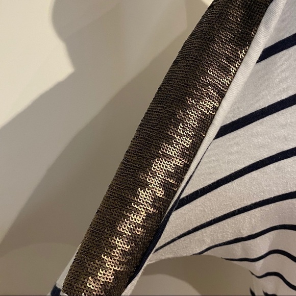 Ann Taylor cotton striped shirt, sequin shoulder - Picture 3 of 7